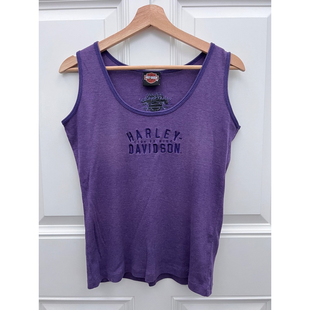 Harley-Davidson Womens Purple Ribbed Tank Top Live To Ride Embroidered Large